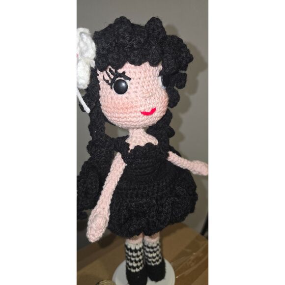 Handmade Crochet Wednesday Addams Doll with “Thing” Companion - Picture 4 of 14